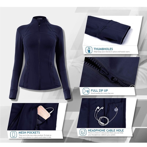 Queenieke Navy Full Zip Jacket with mesh and Thumbholes size small EUC - Picture 5 of 12